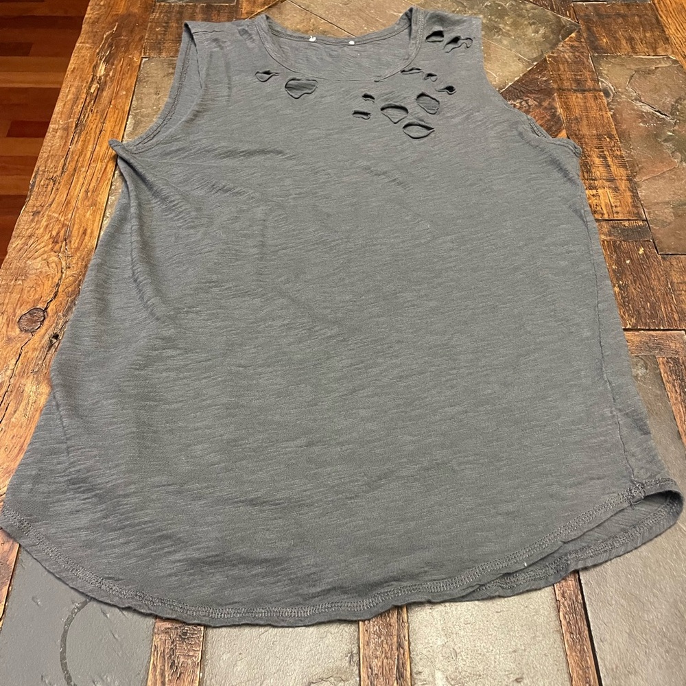 Gray Sleeveless Distressed Women's Top